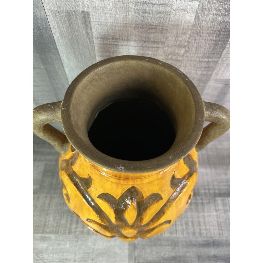 VTG Clay Pottery WATER BASIN Handmade Hand Painted sunburst Pottery Art Heavy - Picture 2 of 10